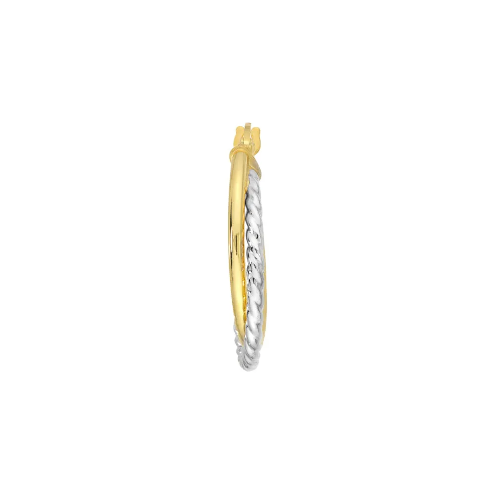 14k Two-Tone Twisted Hoop Earrings