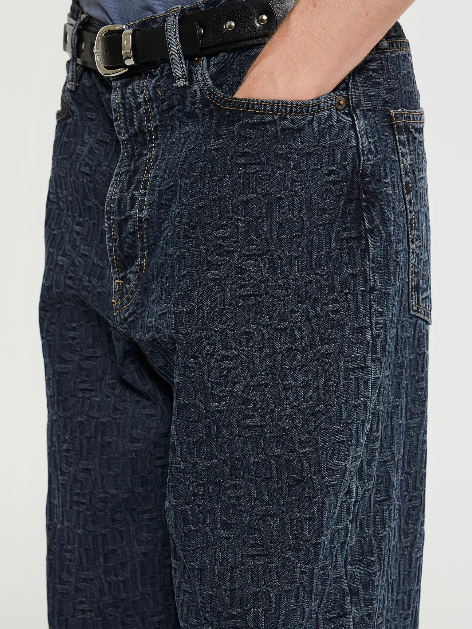 1981M Baggy Fit Monogram Jeans in Blue and Black