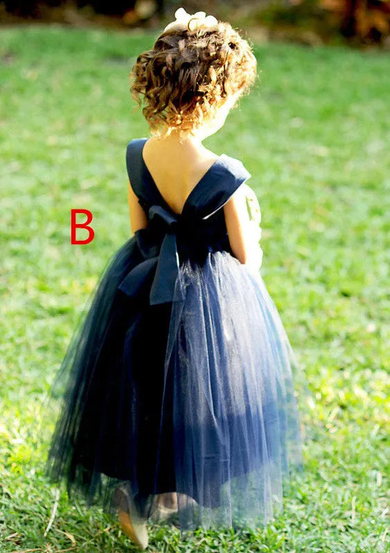 A-line Princess Sleeveless Ankle-length Tulle Flower Girl Dresses, FG0144