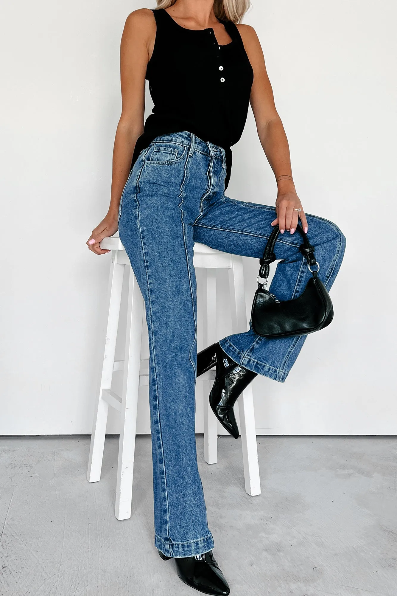 Adler High Rise Relaxed Fit 90s Flare Jeans (Dark Denim)