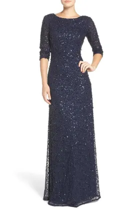 Adrianna Papell 91919970 Quarter Sleeves Sequined Evening Dress