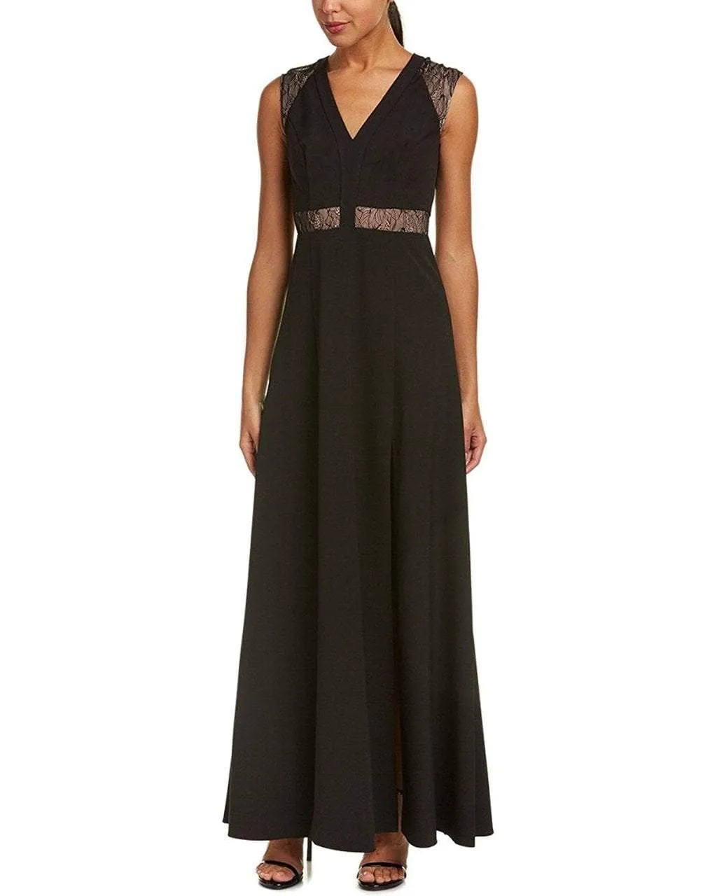 Aidan Mattox - MN1E201092 Lace Paneled Cap Sleeve Crepe A-line Gown