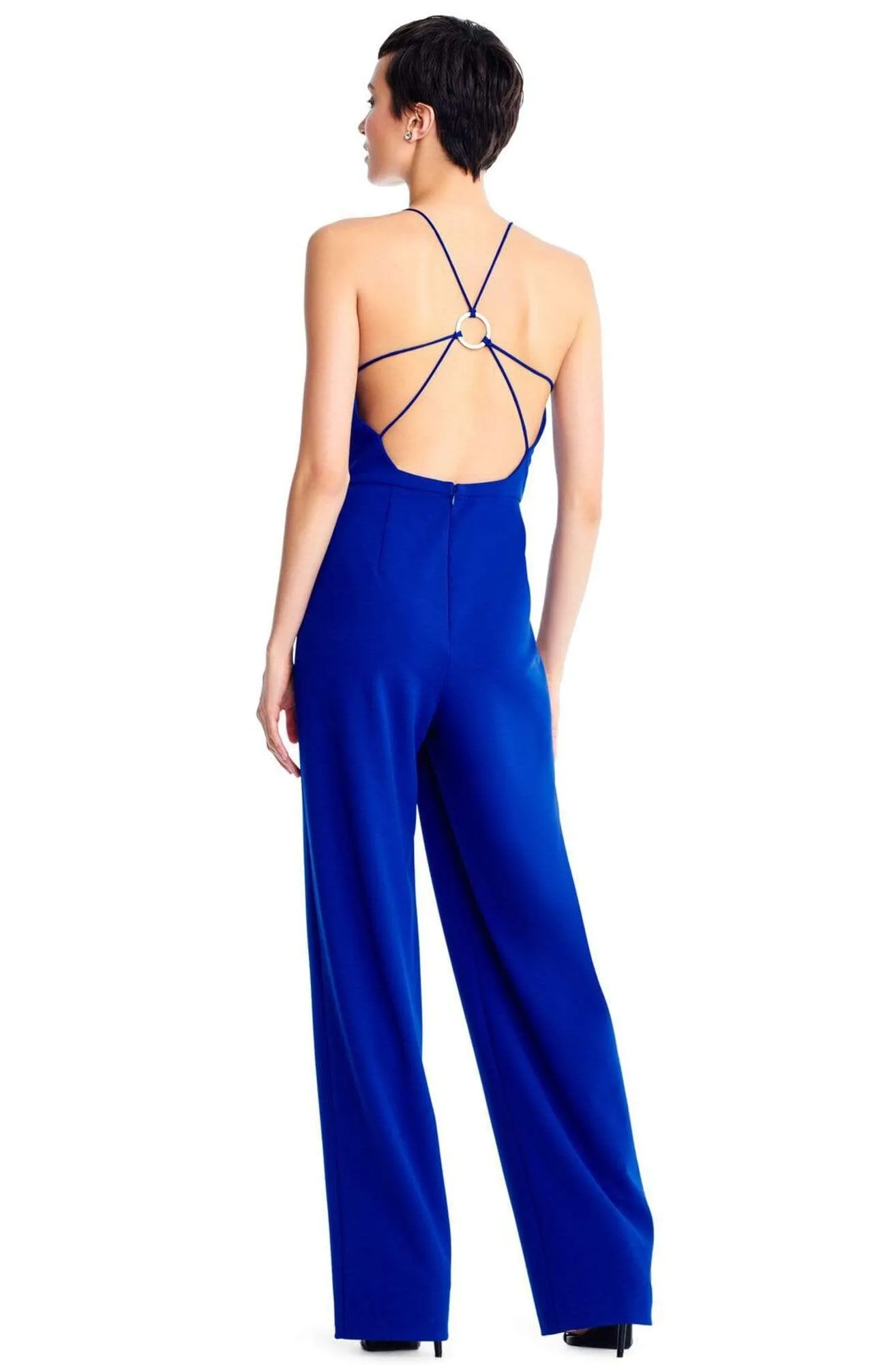 Aidan Mattox - MN1E204084 Deep V-neck Jumpsuit With Cutouts