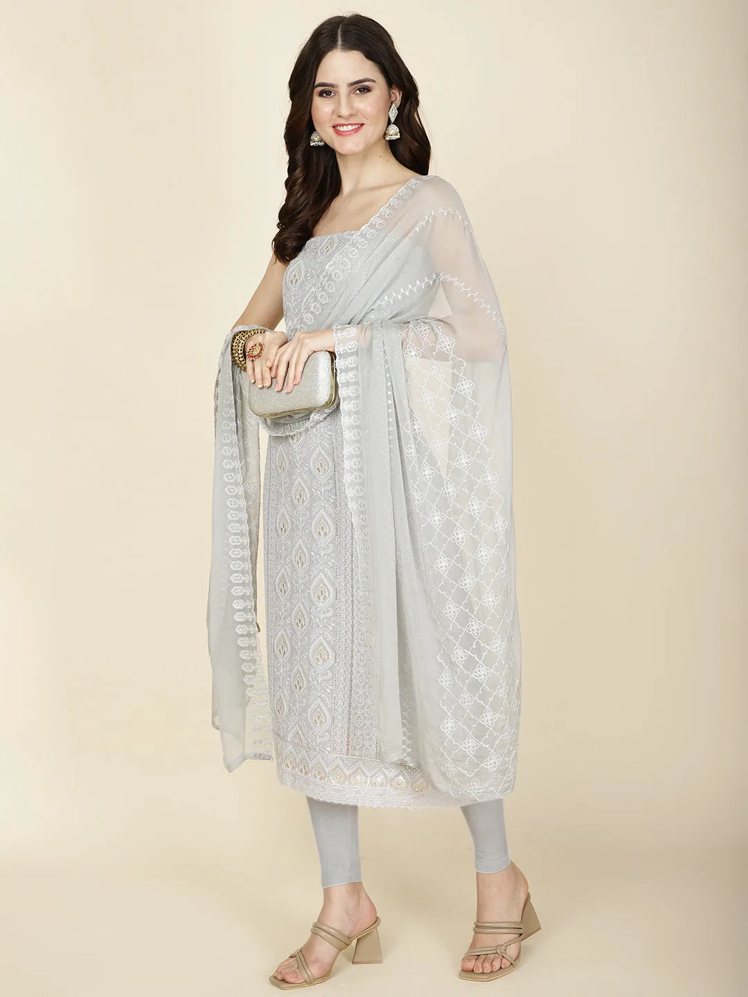 All Over Embroidered Georgette Unstitched Suit Piece With Dupatta