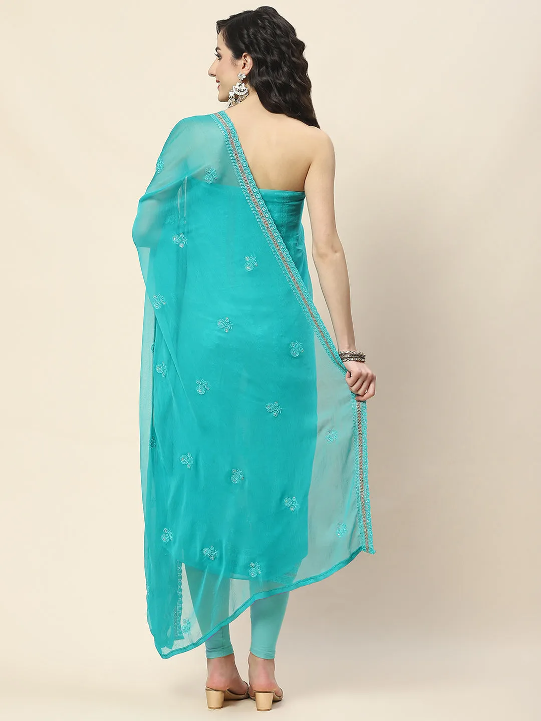 All Over Embroidery Chiffon Unstitched Suit Piece With Dupatta