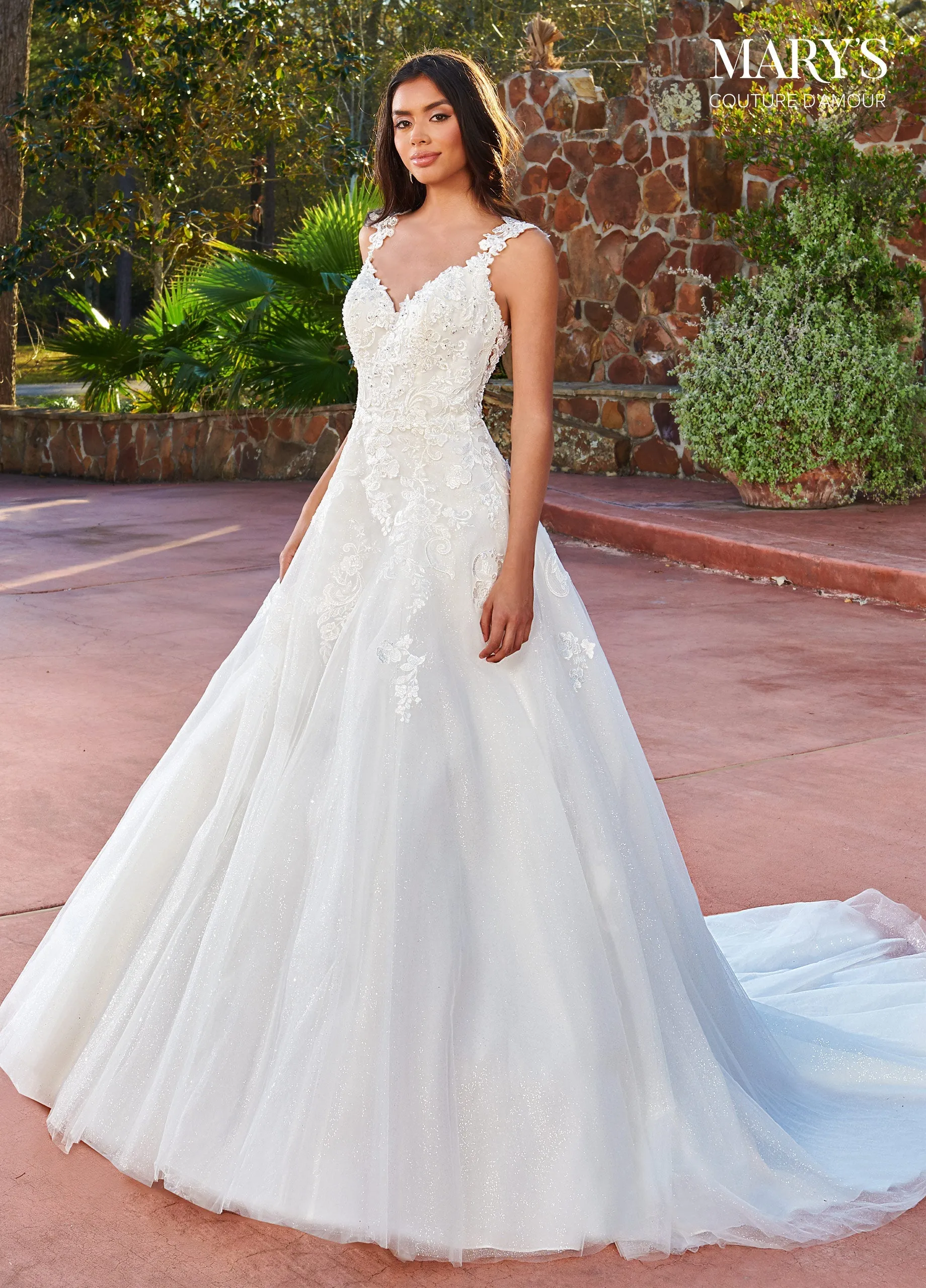 Applique V-Neck Bridal Gown by Mary's Bridal MB4131