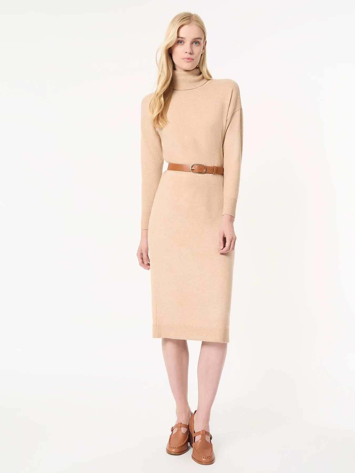 Belted Turtleneck Sweater Dress