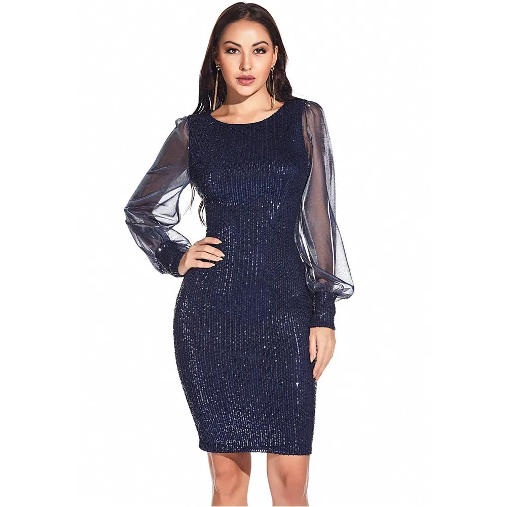 BerriesJam - 2024 Sexy Vintage Glitter Long Sleeve Sequin Summer Dress