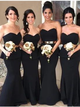 black bridesmaid dresses long mermaid sweetheart neck elegant simple wedding party dresses 2021