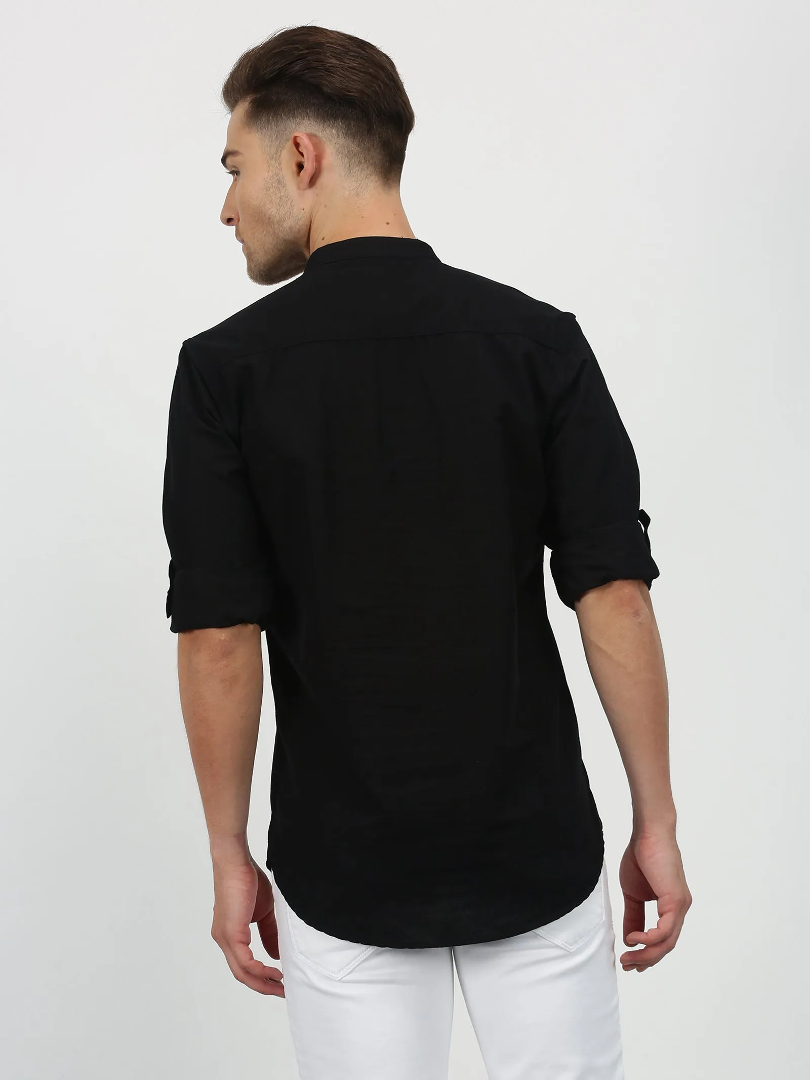 Black Solid Long Sleeve Casual Kurta