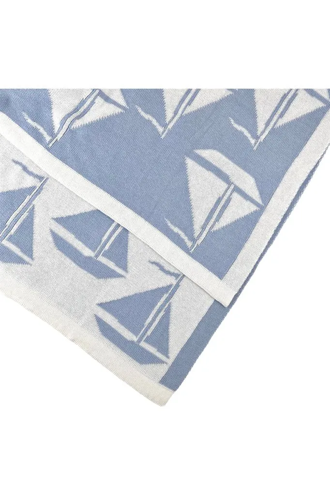 Blue/White Cotton Sailboat Baby Blanket