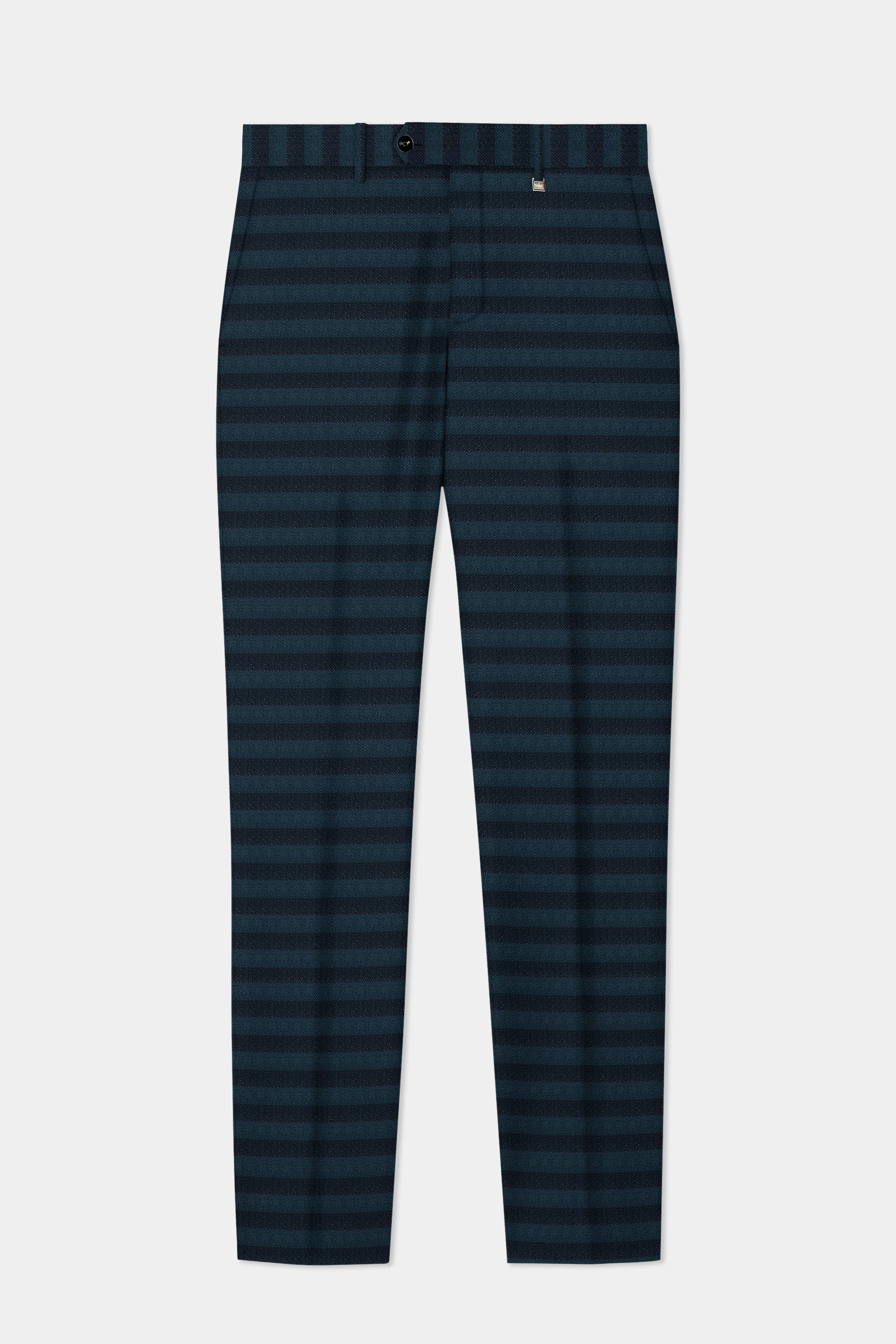 Bluish Blue And Jade Black Striped Pant