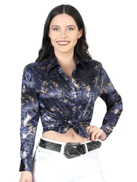 Blusa Casual Manga Larga Estampada Azul Marino para Mujer 'El Señor de los Cielos' - ID: 44594