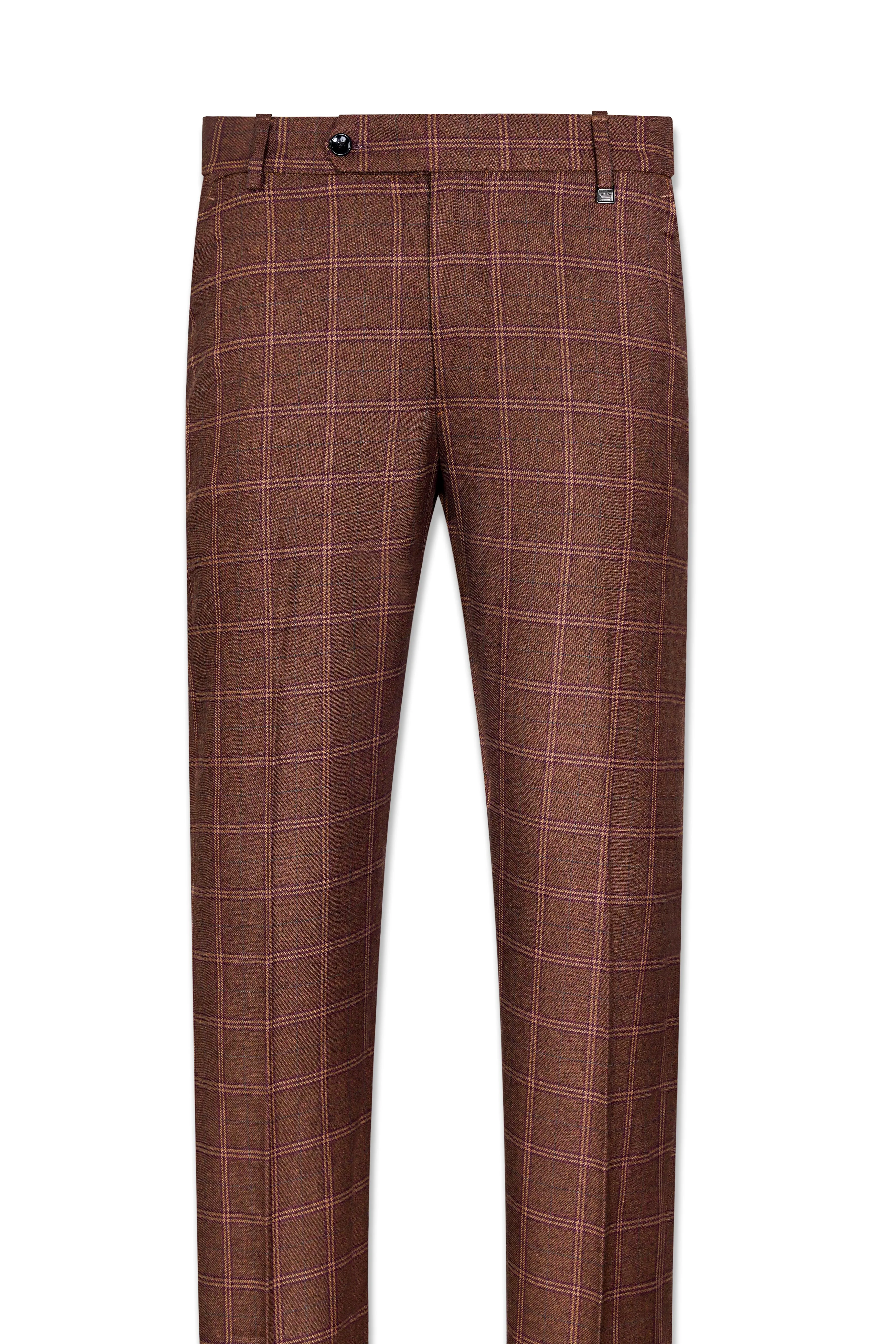 Bole Brown Windowpane Tweed Double Breasted Suit