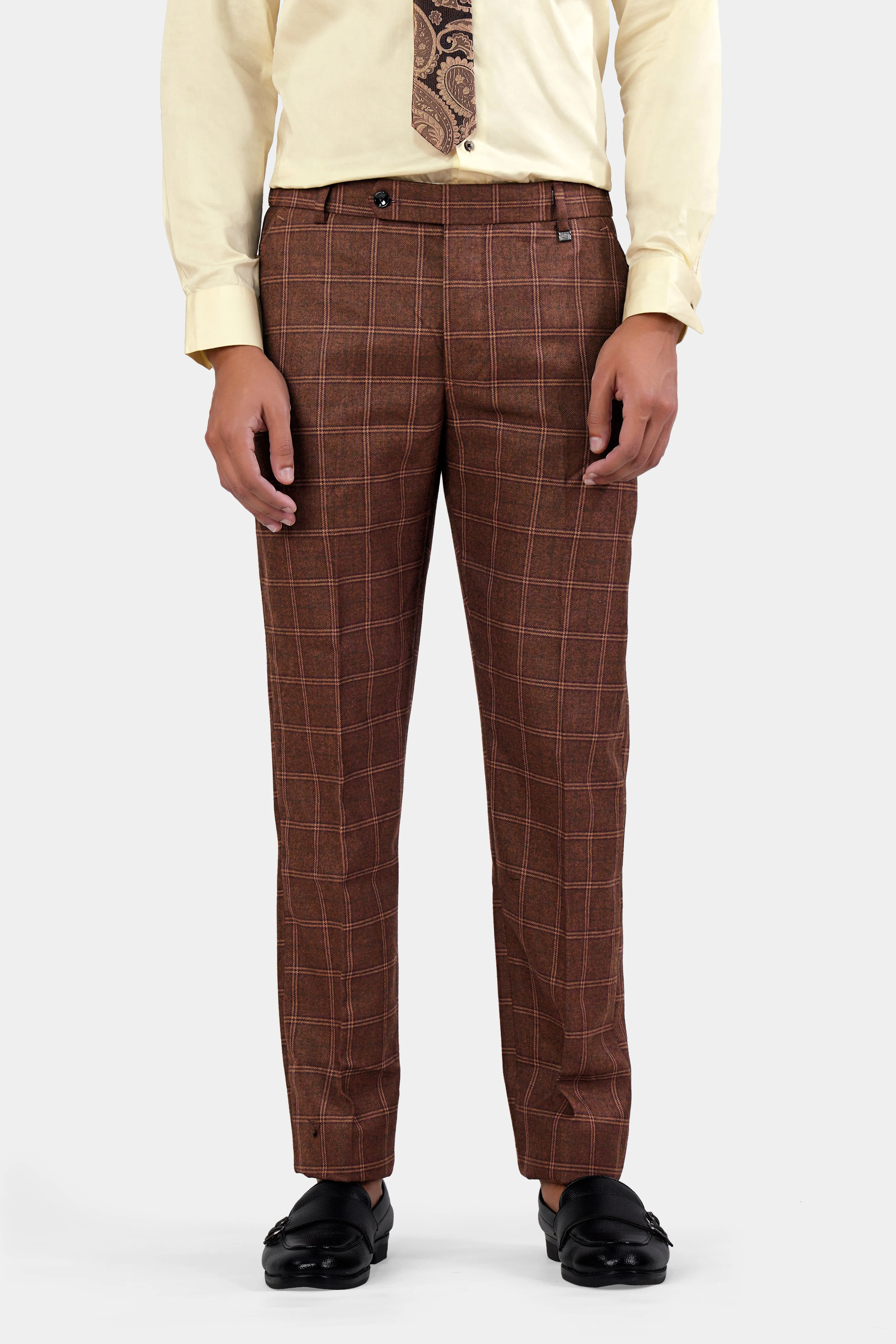 Bole Brown Windowpane Tweed Double Breasted Suit