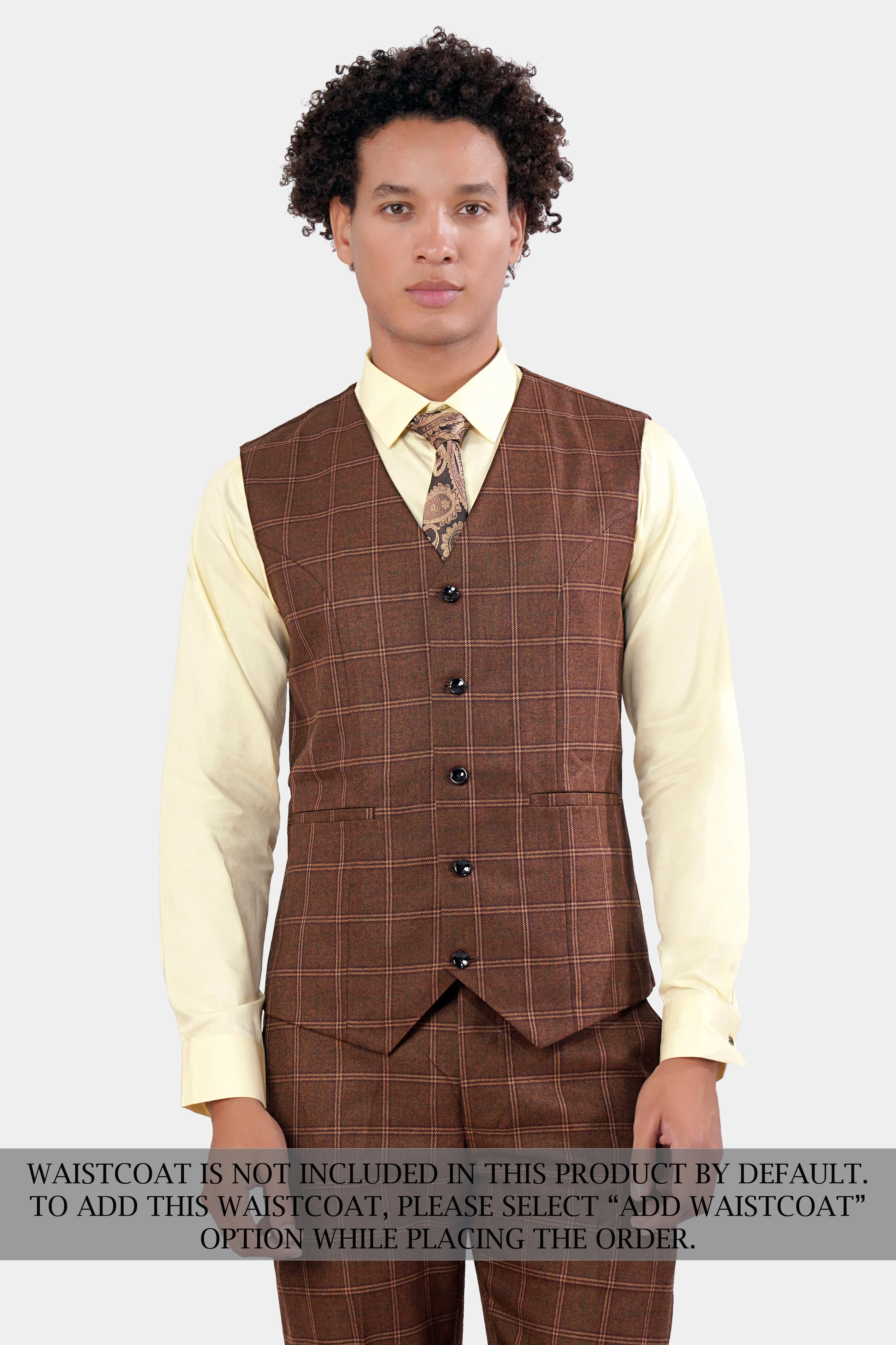 Bole Brown Windowpane Tweed Double Breasted Suit