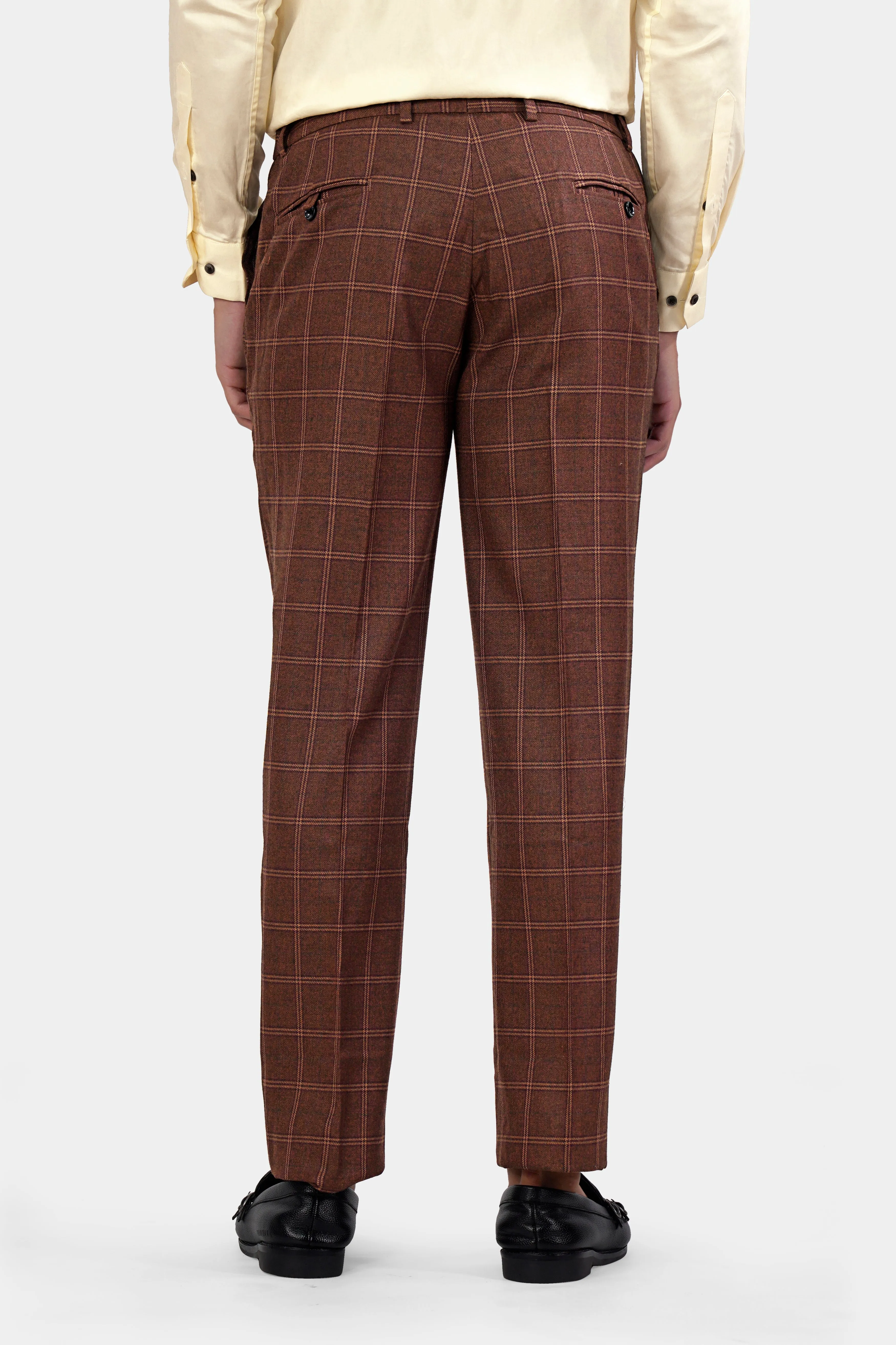 Bole Brown Windowpane Tweed Double Breasted Suit