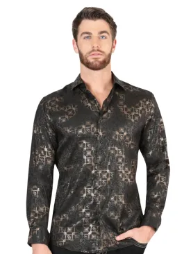 Camisa Casual Manga Larga Estampada Negro para Hombre 'El Señor de los Cielos' - ID: 44574