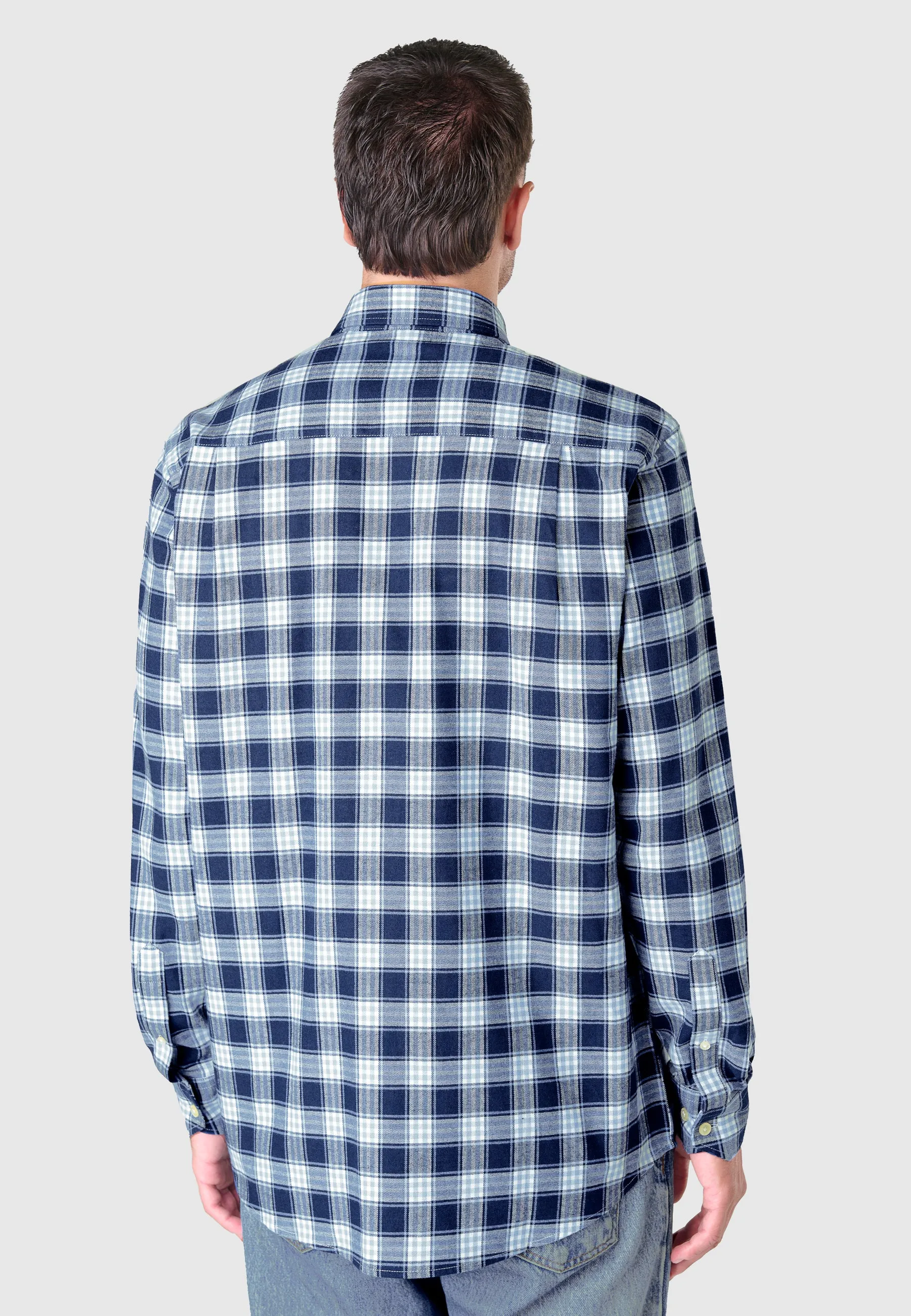 Camisa Hombre Manga Larga con Bolsillo Algodón Franela Cuadros - Azul 0400_36