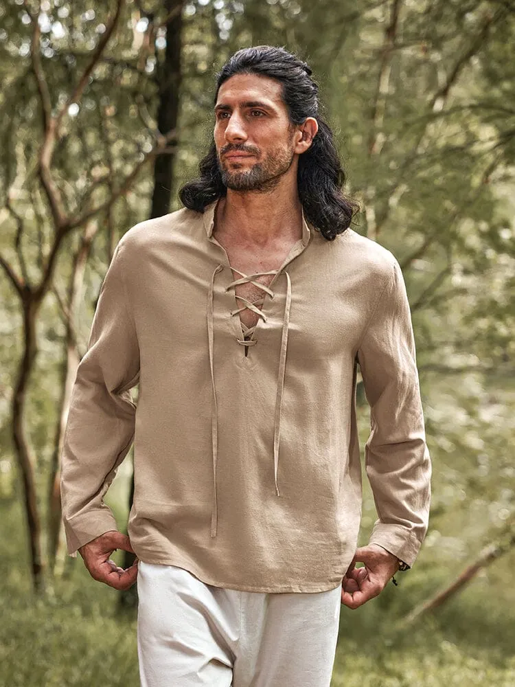 Casual Drawstring Linen Blend Shirt