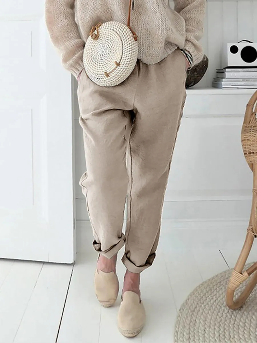 Casual Elastic Waist Solid Color Pant