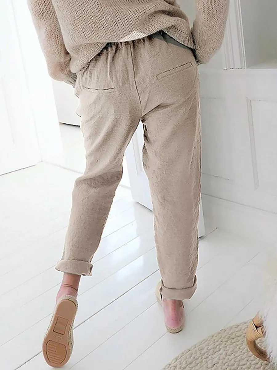 Casual Elastic Waist Solid Color Pant