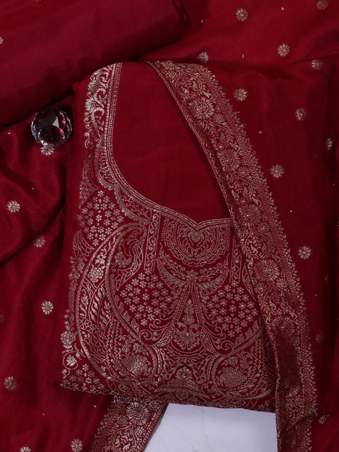 Chanderi Woven Unstitched Suit Piece With Dupatta