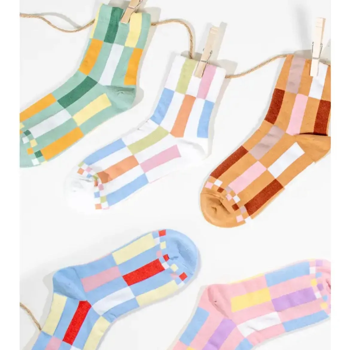 Color Block Casual Socks - Camel Mix