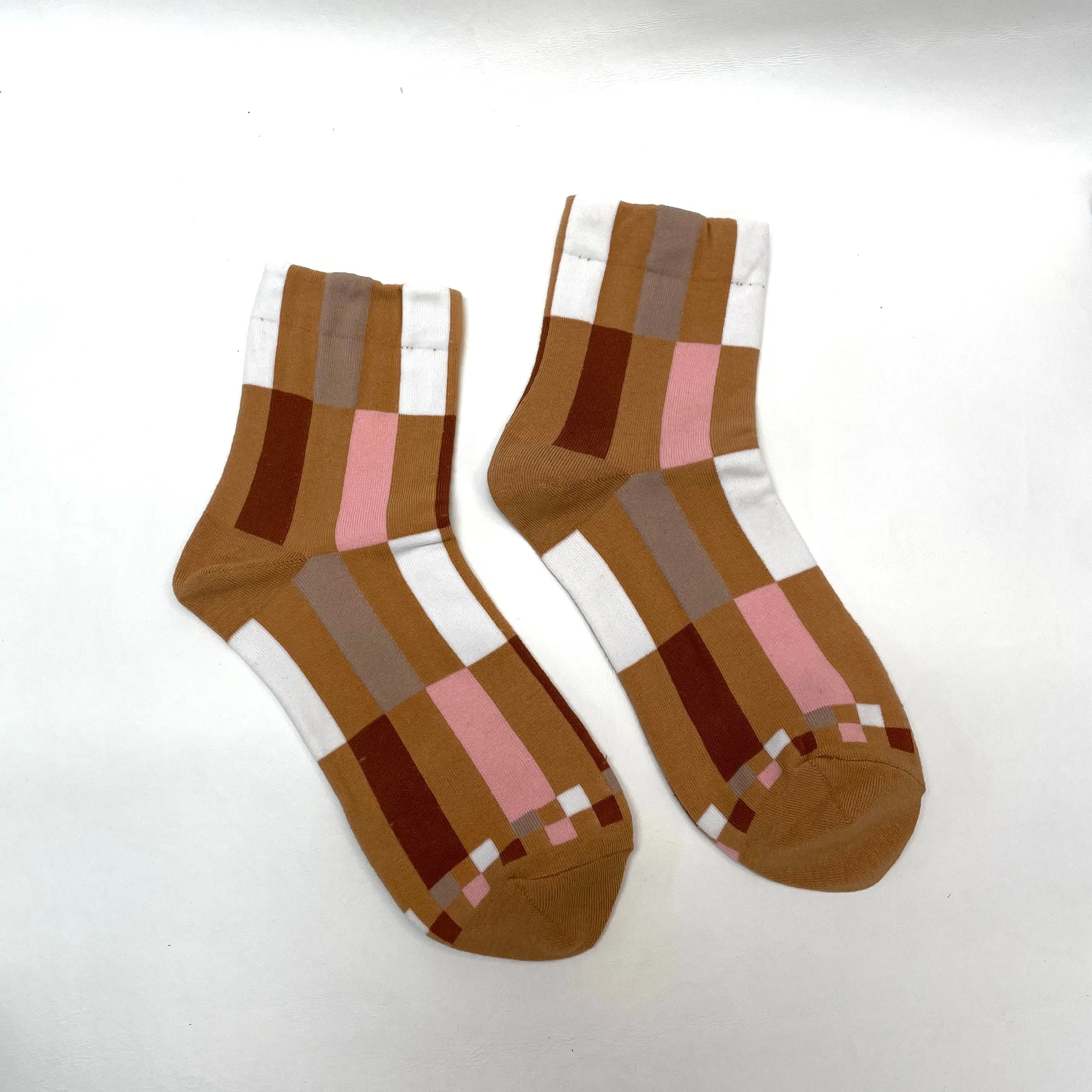 Color Block Casual Socks - Camel Mix