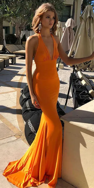 Deep V-neck Long Mermaid Jersey Prom Dresses, Sexy Prom Dresses, 2020 Prom Dresses