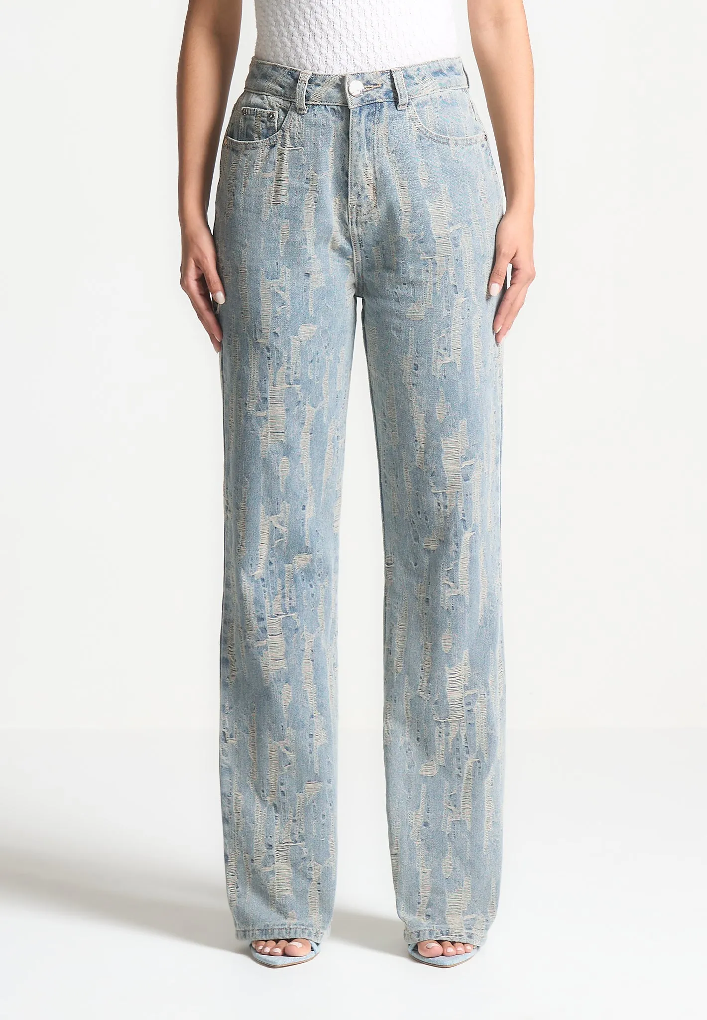 Distressed Boyfriend Jeans - Mid Blue