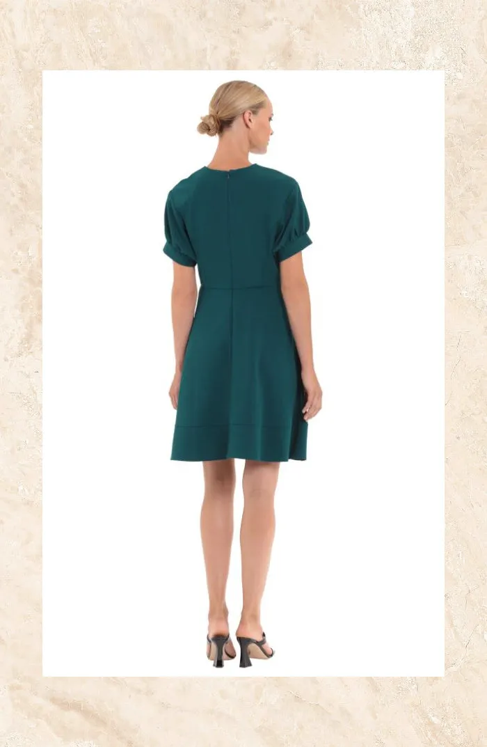 Donna Morgan V-Neck Dress With Puff Sleeve | Emerald