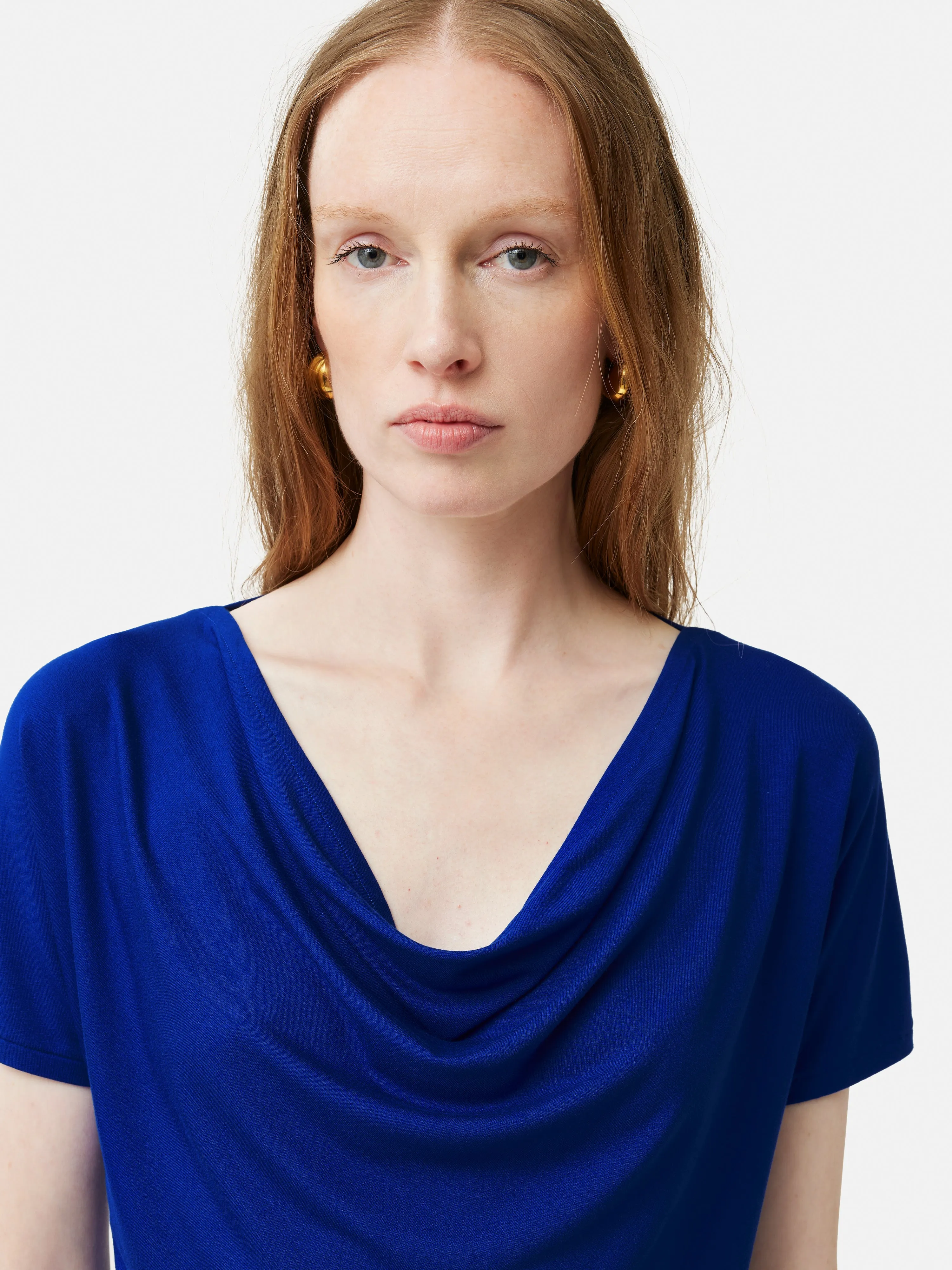 Drape Cowl Neck Top | Blue