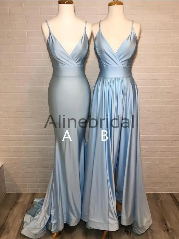 Dusty Blue Mismatched Spaghetti Strap Mermaid Bridesmaid Dresses, AB4052