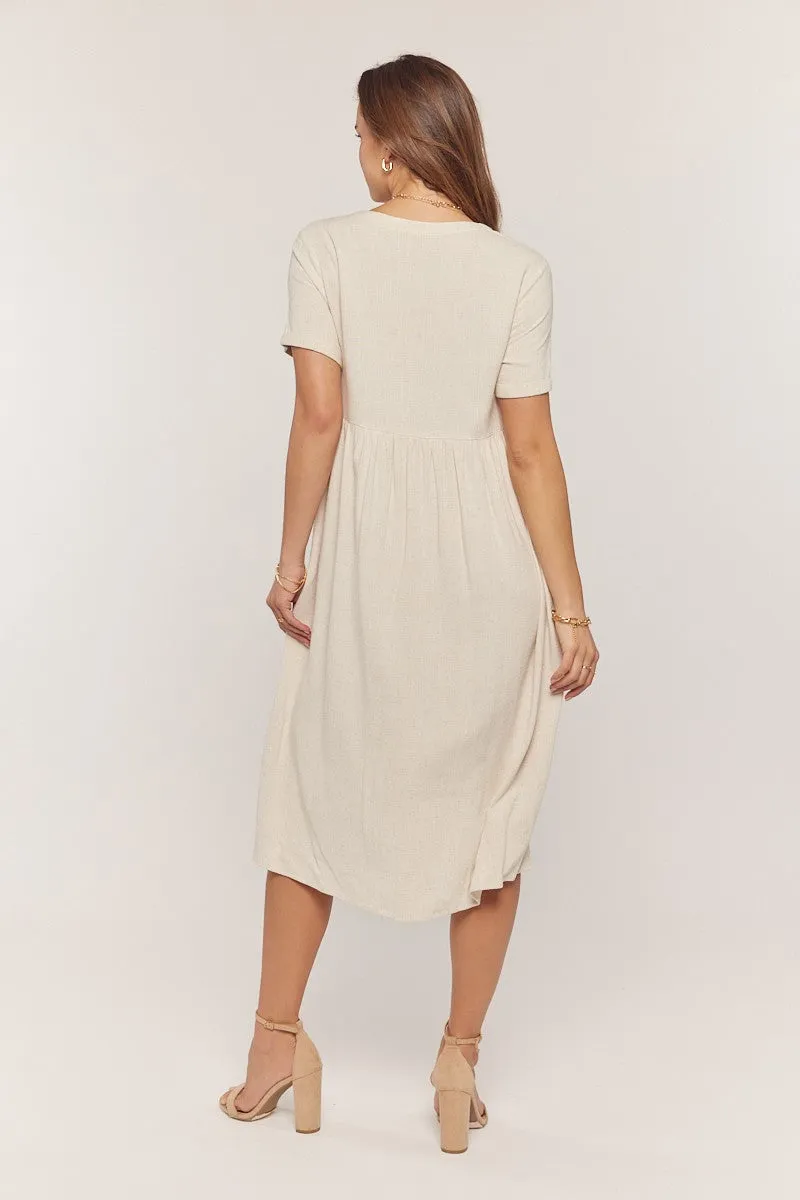 Erin Button Up Dress in Oatmeal