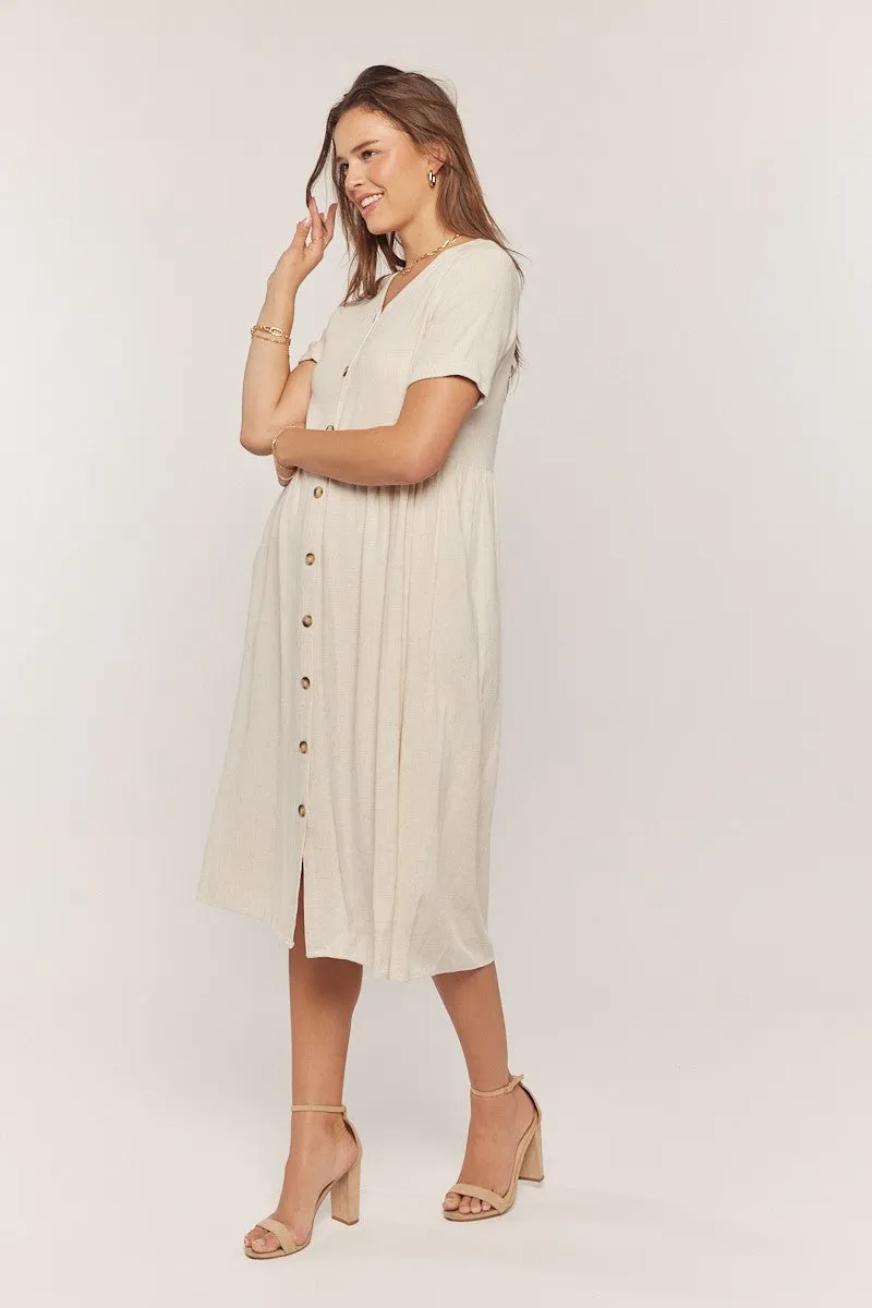 Erin Button Up Dress in Oatmeal