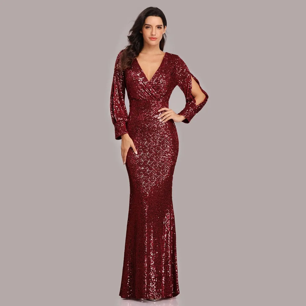 Formal Prom Party Gown Modern Full Sequins long Sleeve dress