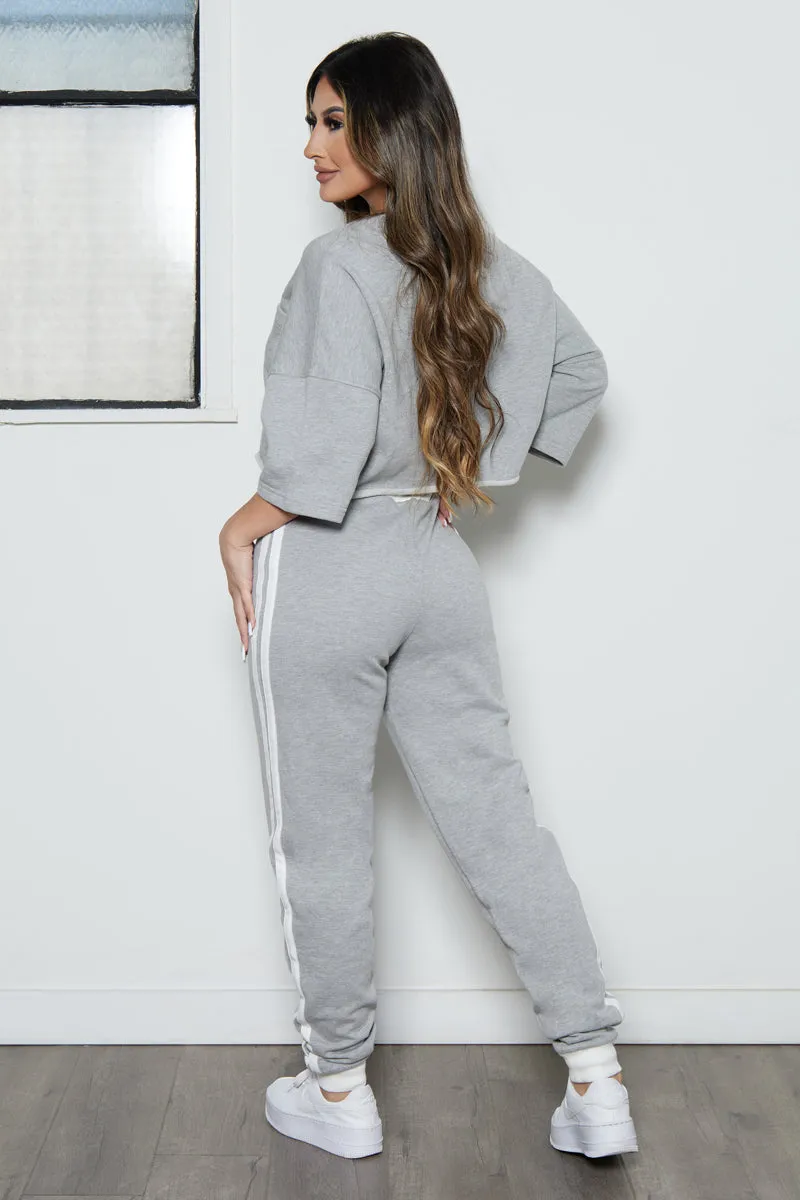 French Terry Oversize Crop Tee and Jogger Set