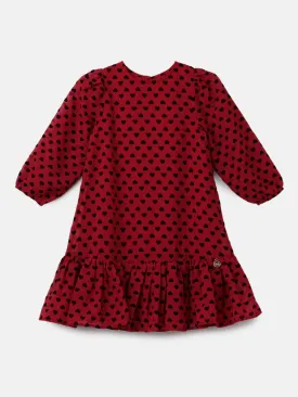 Girls Heart Printed Casual Red Dress