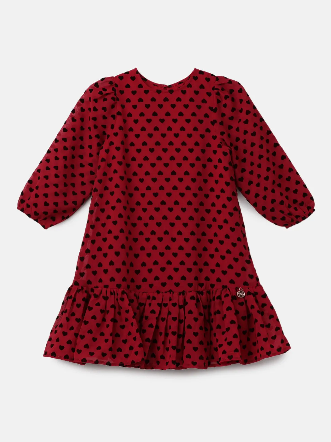 Girls Heart Printed Casual Red Dress