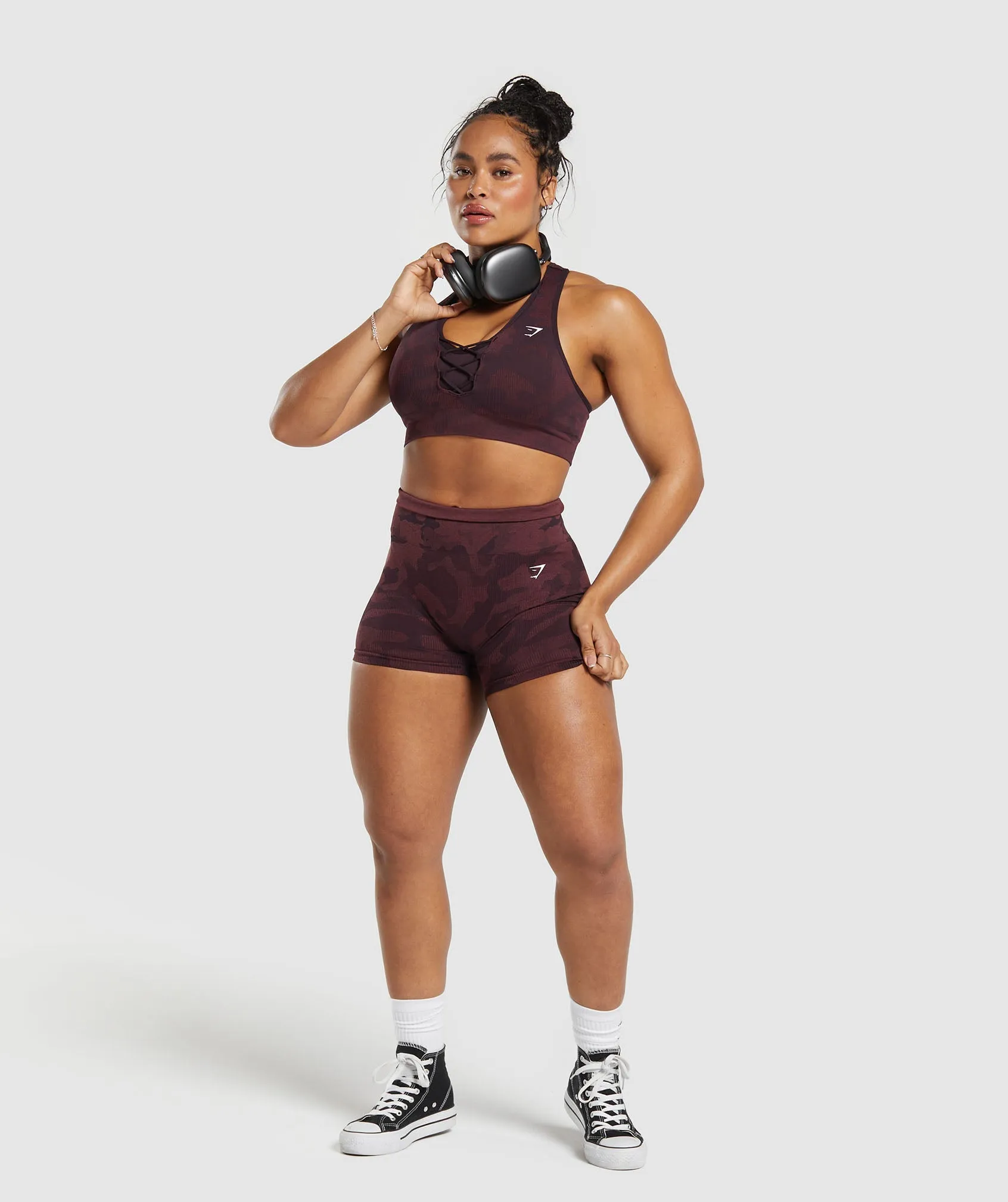 Gymshark Adapt Camo Seamless Sports Bra - Plum Brown/Burgundy Brown