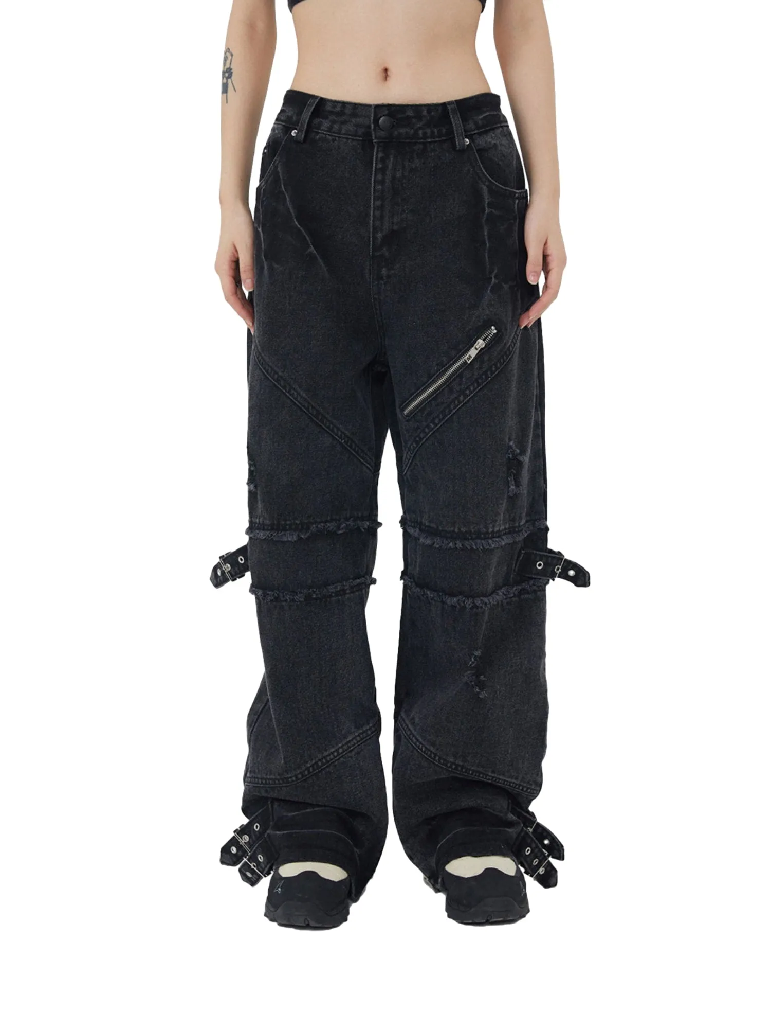 Hip-hop Retro Wash Old Punk Denim Pants-1456