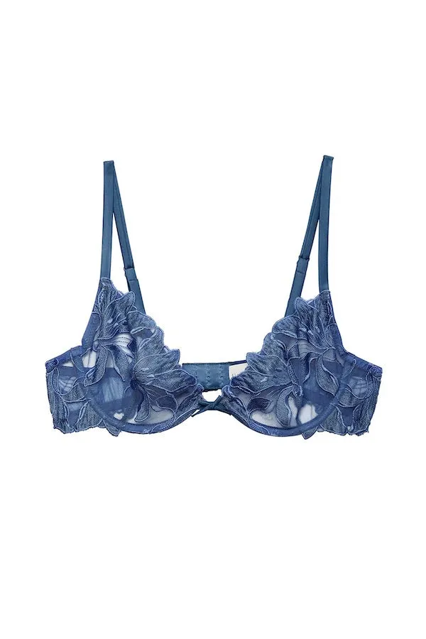 Lily Embroidery Plunge Demi Bra Spring Denim