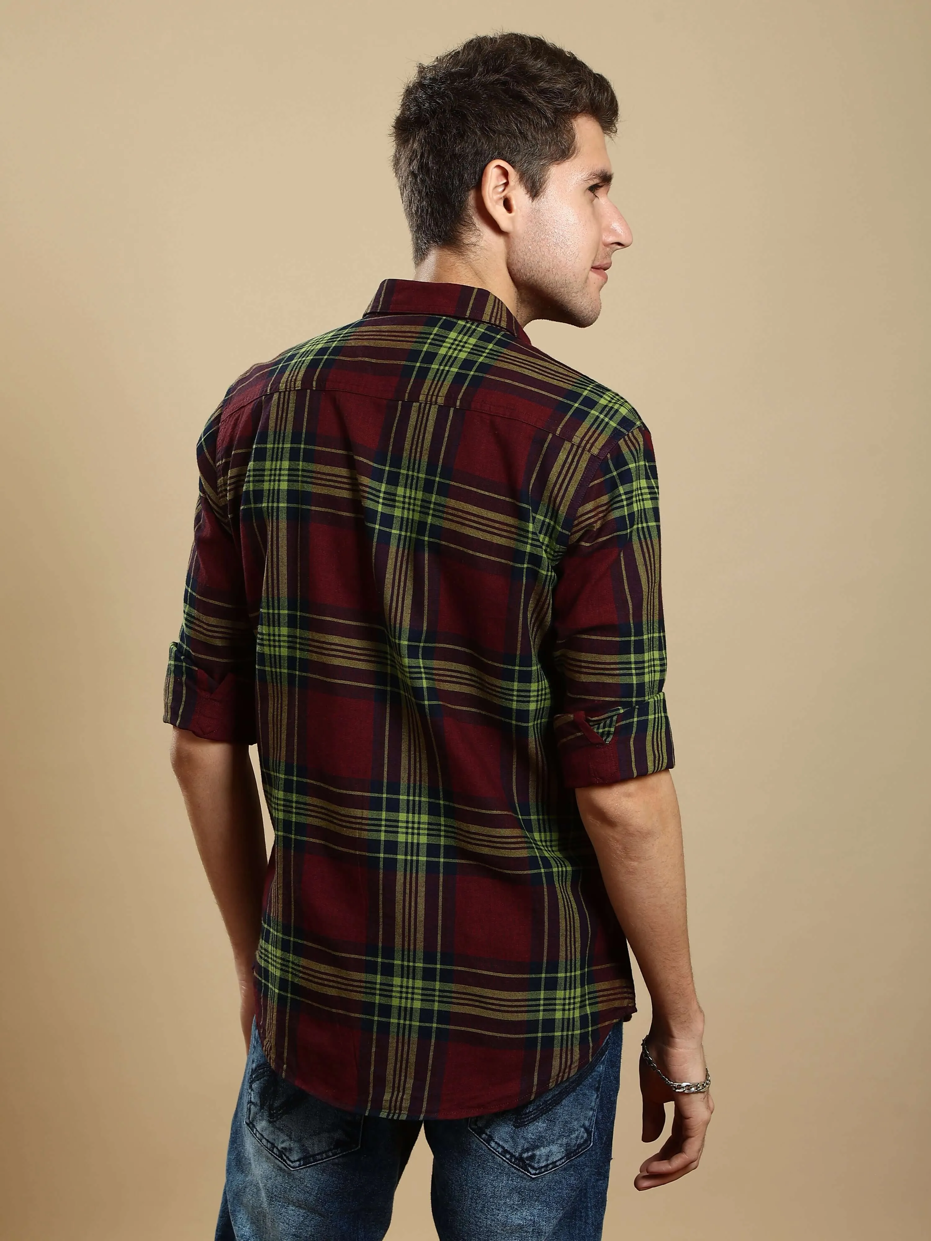 Maroon check casual full sleeve shirt