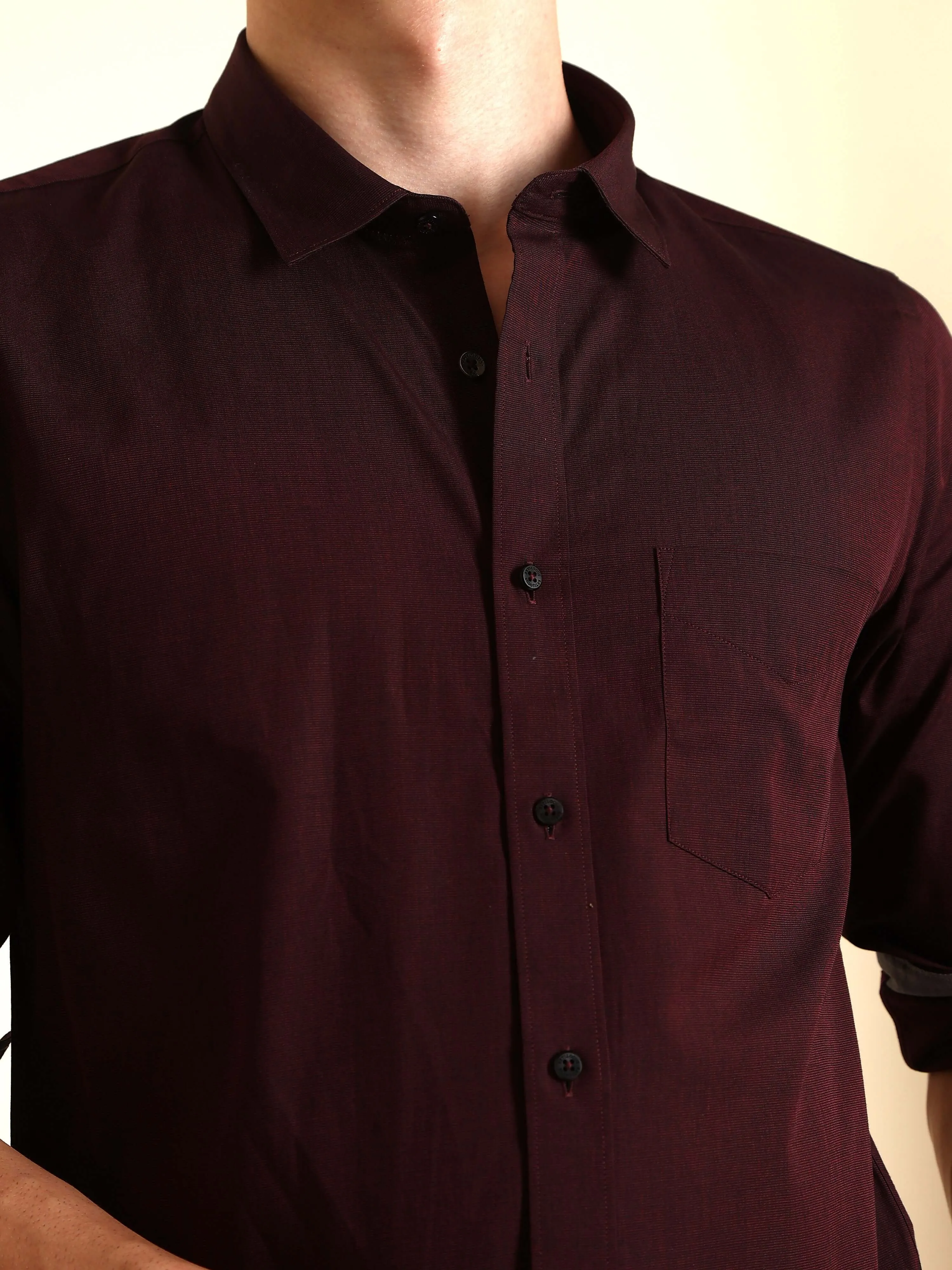 Maroon Solid Casual Full Sleeves Shirt