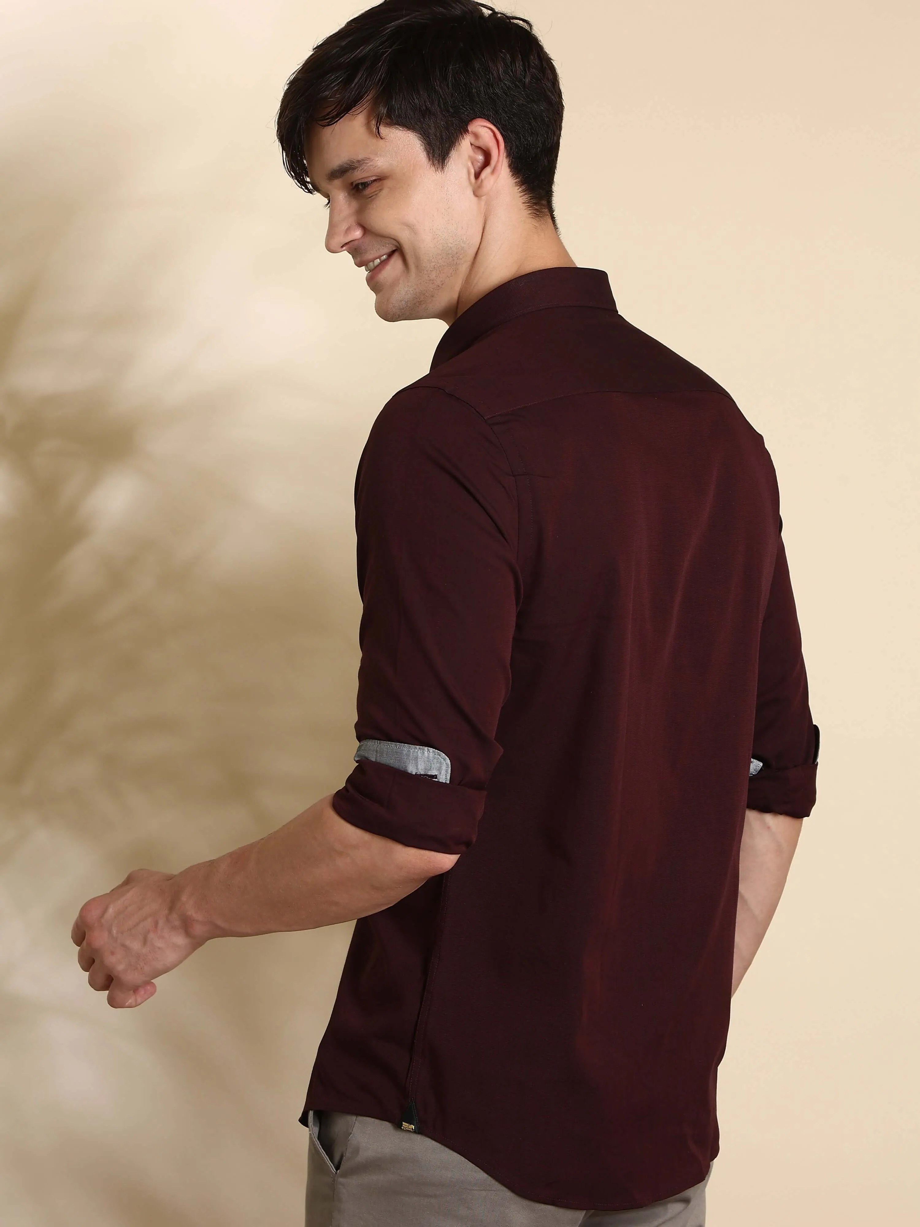 Maroon Solid Casual Full Sleeves Shirt