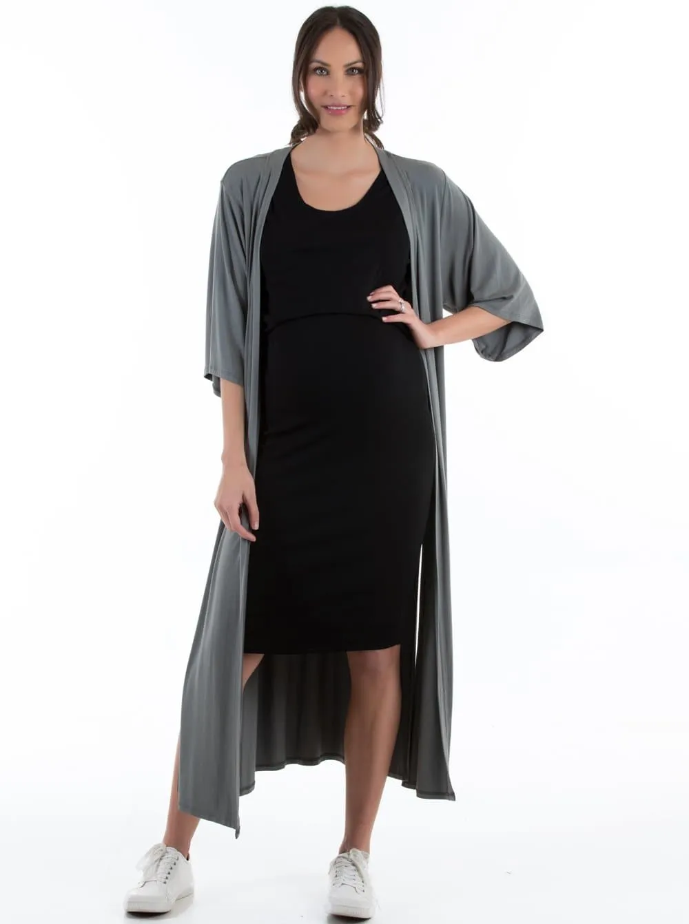 Maternity Half Sleeve Casual Duster  - Pewter