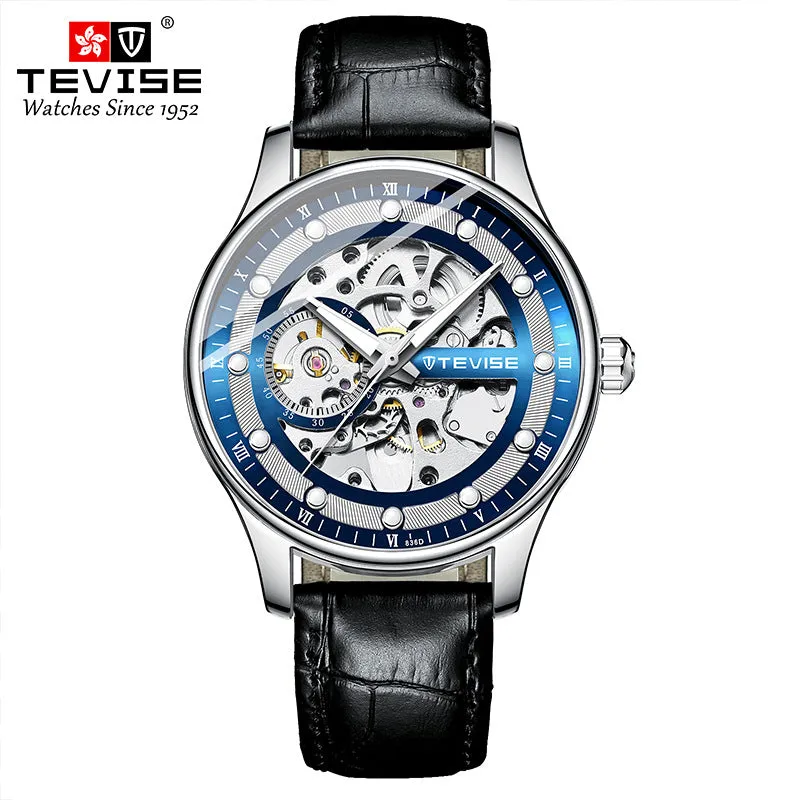 Men's Skeleton Automatic Mechanical Watch Leather Strap Clock Top Wristwatch | T836D