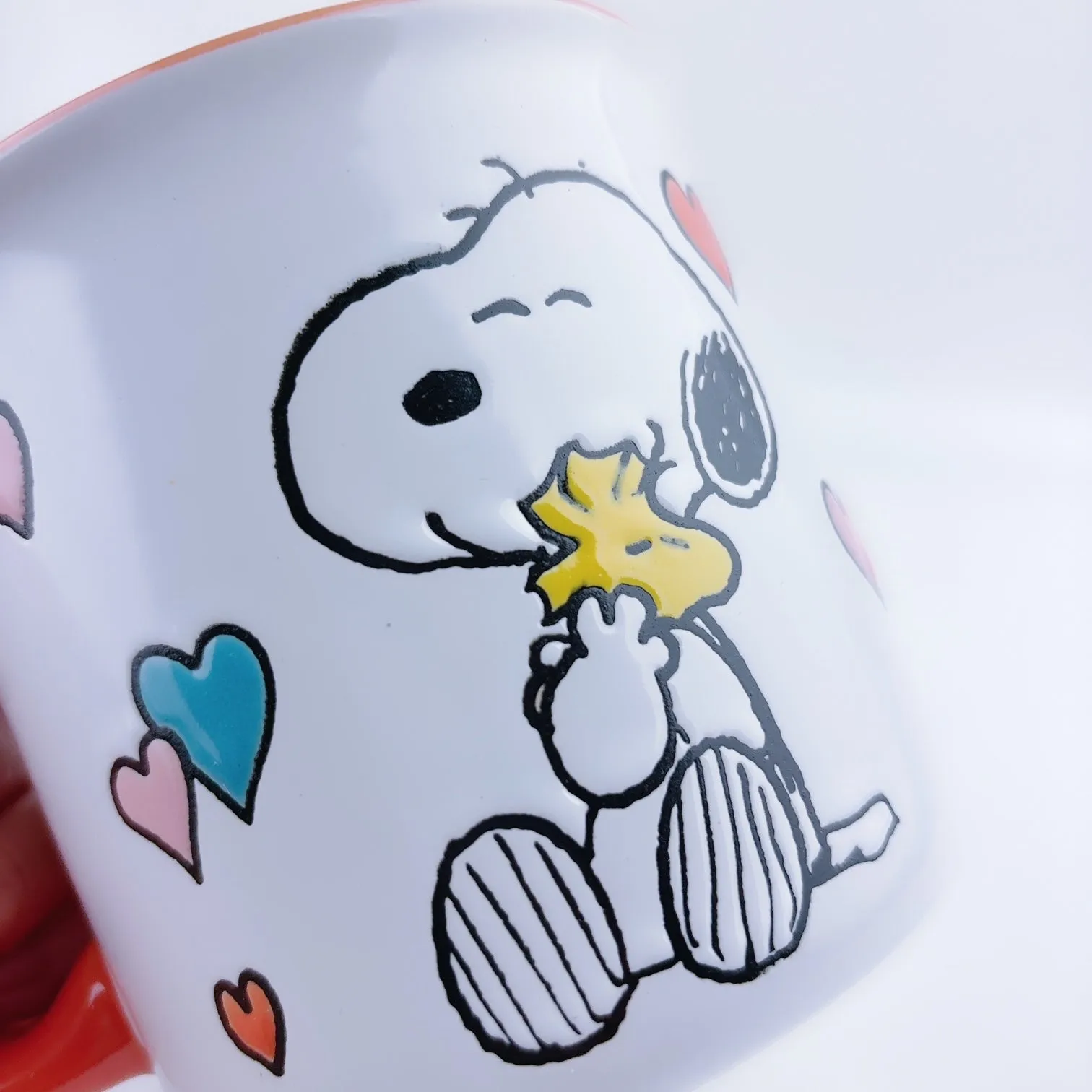 Peanuts Snoopy & Woodstock Hugging Love Hearts Ceramic Stoneware Mug 21 oz - Orange