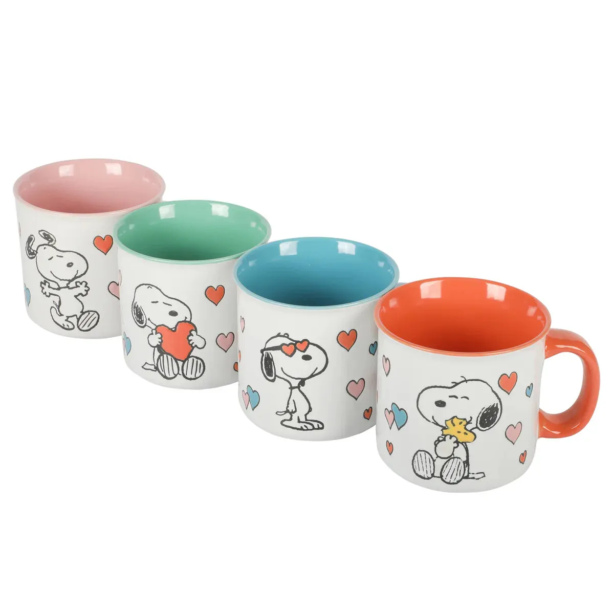 Peanuts Snoopy & Woodstock Hugging Love Hearts Ceramic Stoneware Mug 21 oz - Orange